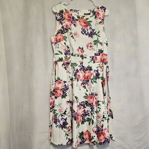 Acevog Floral Midi Dress in Pink and Purple Women's Large 97% Cotton